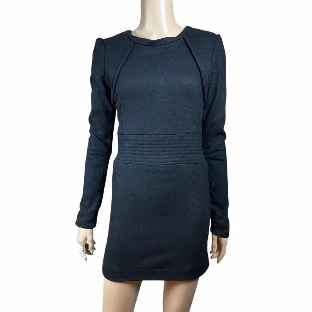 Kova & T size 2 Black Structured Puff Sleeve Mini Dress Bodycon Designer (102)
